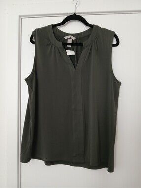 NYC Olive Green Sleeveless V-Neck Blouse